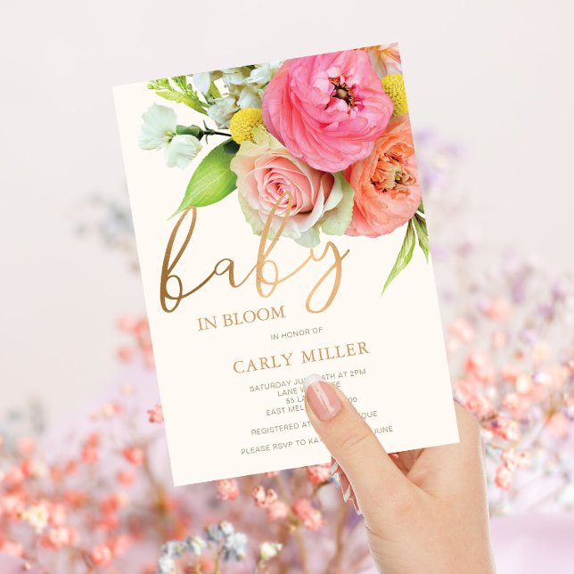 Baby In Bloom Bold Floral Baby Shower Invitation (Creator Uploaded)