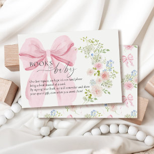 Baby in Bloom Book Request Pink Bow Baby Shower Enclosure Card