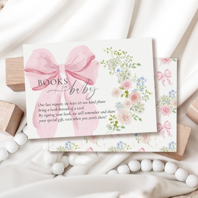 Baby in Bloom Book Request Pink Bow Baby Shower Enclosure Card (Creator Uploaded)