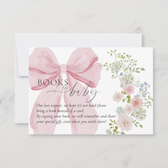 Baby in Bloom Book Request Pink Bow Baby Shower Invitation (Front)