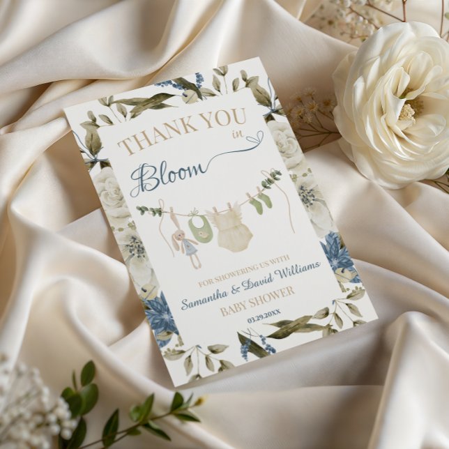 Baby in Bloom Botanical Clothesline Floral Thank You Card (Creator Uploaded)
