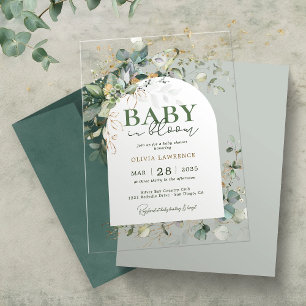 Baby in Bloom Botanical Eucalyptus Acrylic Invitations
