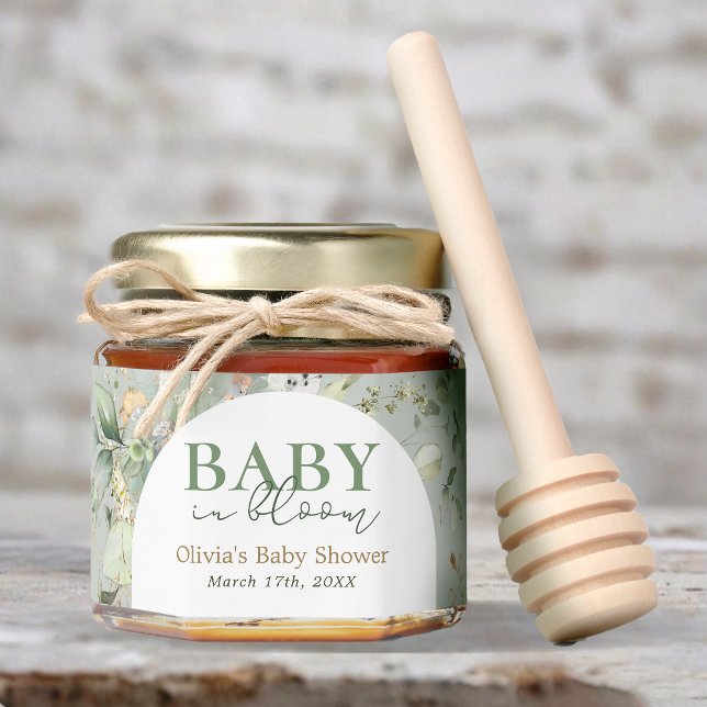 Baby in Bloom Botanical Eucalyptus Baby Shower Honey Jar Favors (Creator Uploaded)