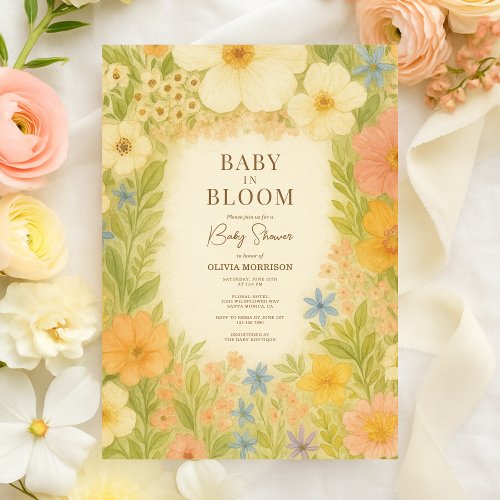 Spring Wildflower Beige baby shower invitation