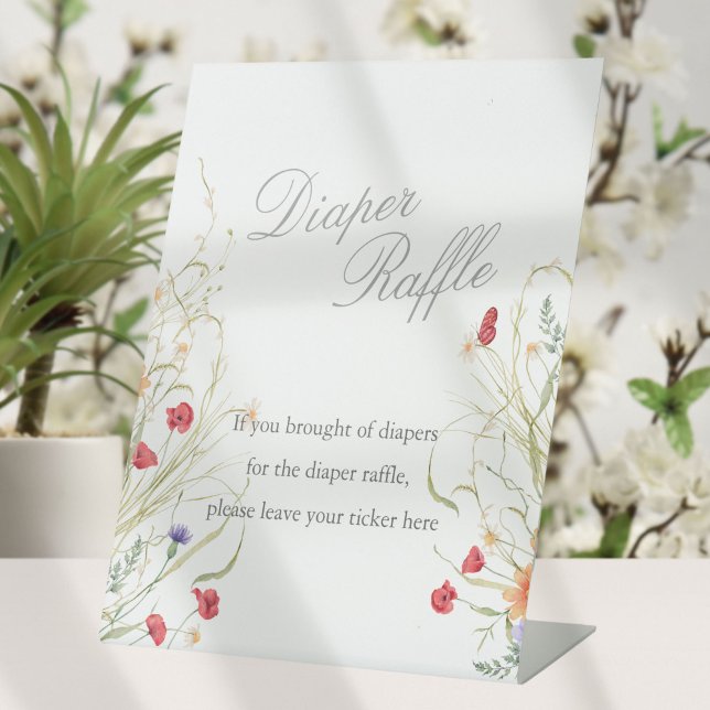 Baby in bloom - botanical wildflower Diaper Raffle Pedestal Sign (Creator Uploaded)
