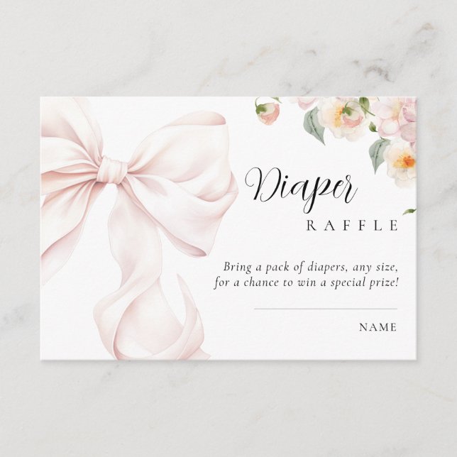 Baby in Bloom Bow Baby Shower Diaper Raffle Enclosure Card (Front)