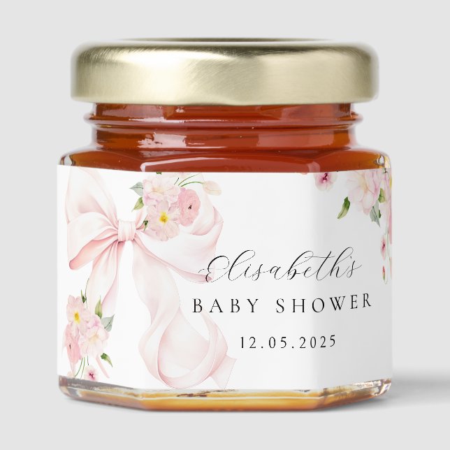 Baby in Bloom Bow Baby Shower Honey Jar Favors (Front)