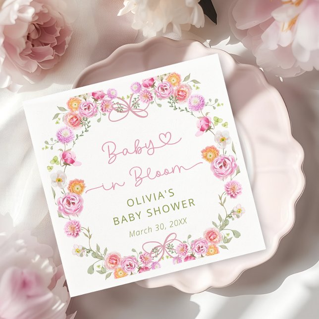 Baby in Bloom Bow Floral Baby shower Napkins (Creator Uploaded)