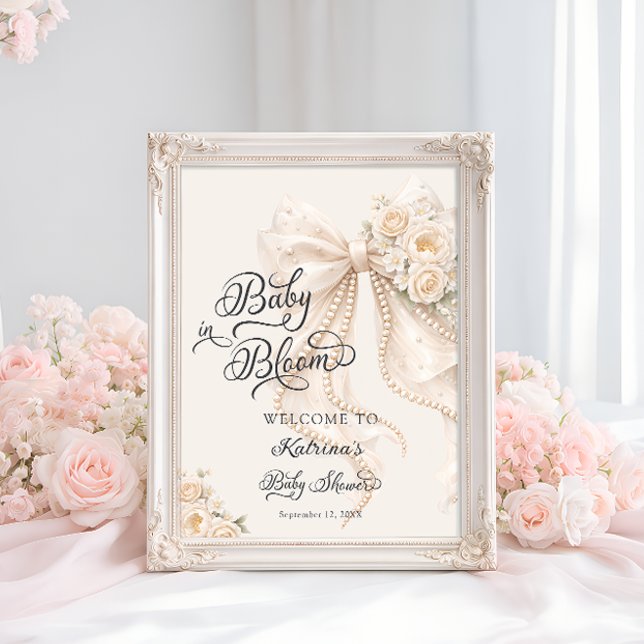 Baby in Bloom Bow Floral Baby Shower Welcome Poster (Creator Uploaded)