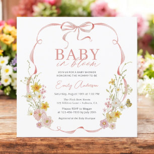 Baby in Bloom Bow Girl Wildflower Butterfly Shower Invitation