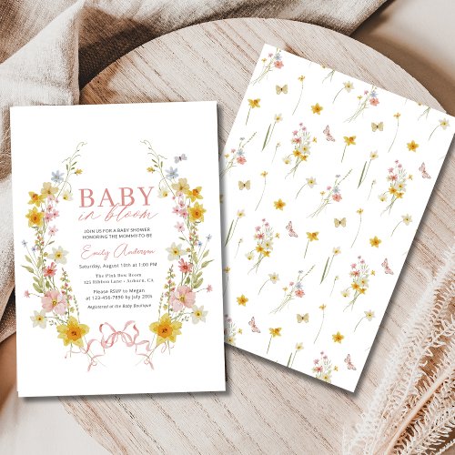 Wildflower Pink Floral or wildflower baby shower invitation