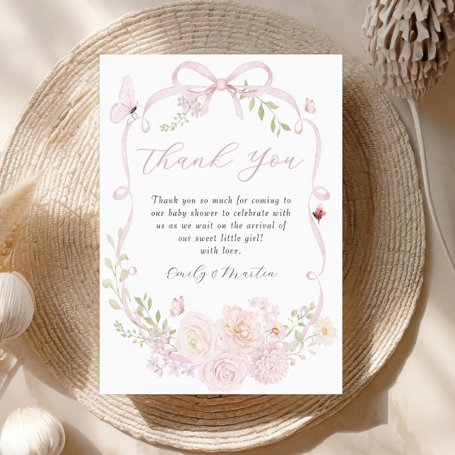 Baby In Bloom Bow Pink Thank You Card (Creator Uploaded)