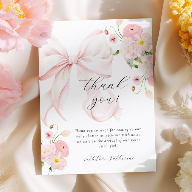 Baby In Bloom Bow Pink Thank You Card (Creator Uploaded)