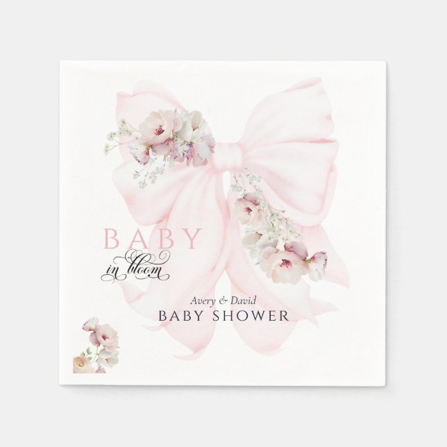 Baby in Bloom Bow Spring Garden Girl Baby Shower Napkins (Front)