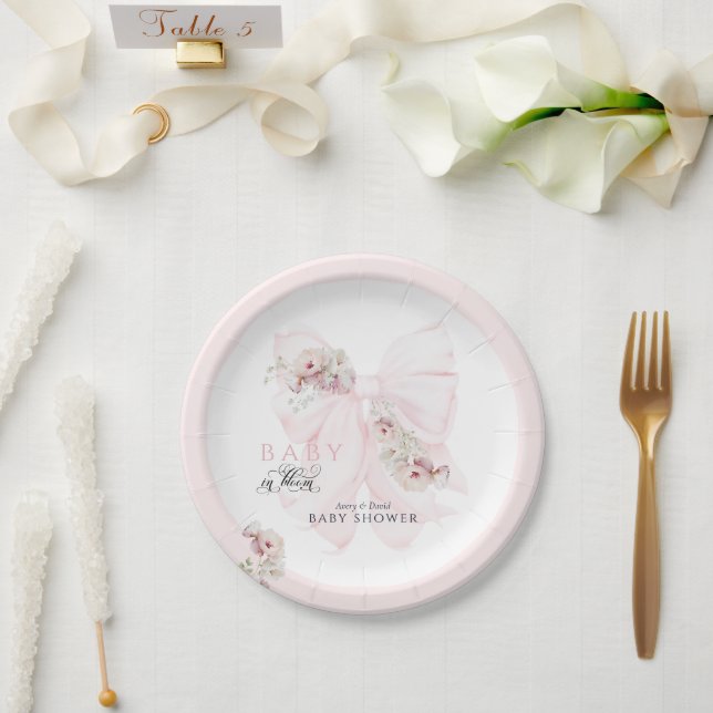 Baby in Bloom Bow Spring Garden Girl Baby Shower Paper Plates (Wedding)