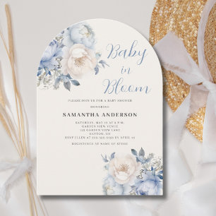 Baby In Bloom Boy Blue Floral Shower Invitation