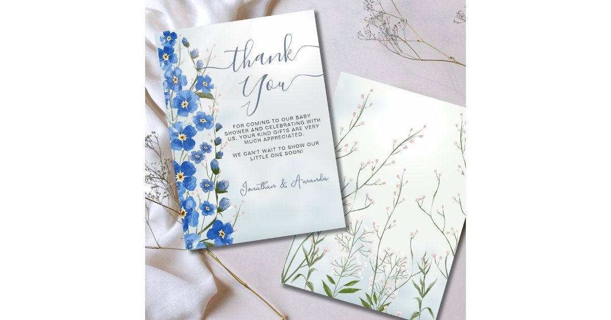 Baby in Bloom Boy Blue Floral Shower Thank You Card | Zazzle