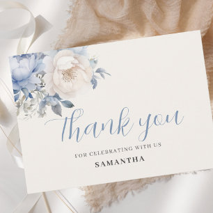 Baby In Bloom Boy Blue Floral Shower Thank You Card