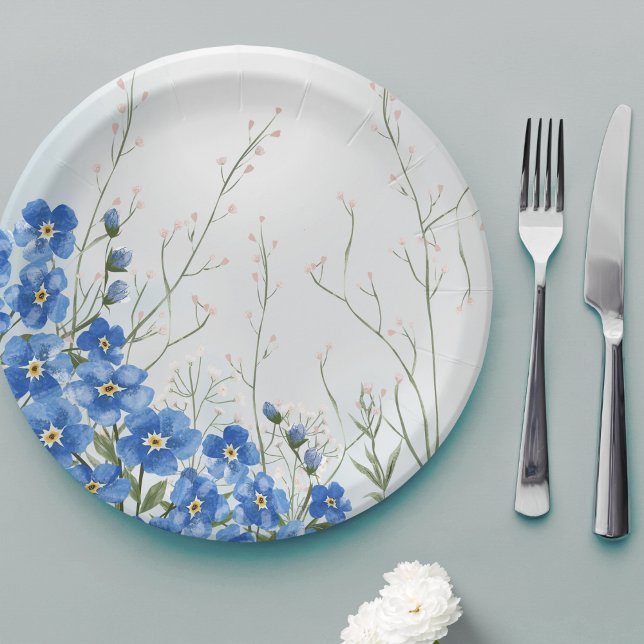 Baby in Bloom Boy Blue Floral Spring Shower  Paper Plates (Creator Uploaded)