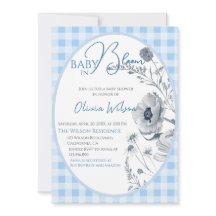 Baby In Bloom Boy Gingham Floral Baby Shower Blue