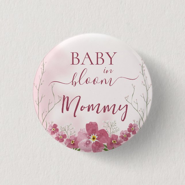 Baby in Bloom Boy Pink Floral Shower Mommy Button (Front)