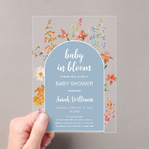 Baby in Bloom Boy Shower Blue Arch Wildflowers Acrylic Invitations