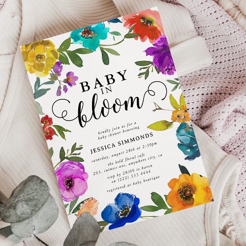 Baby in Bloom Bright  Bold Floral Baby Shower Invitation