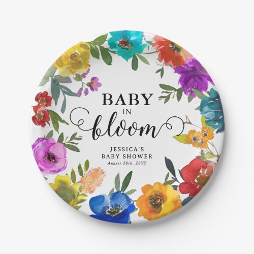 Baby in Bloom Bright  Bold Floral Baby Shower Paper Plates
