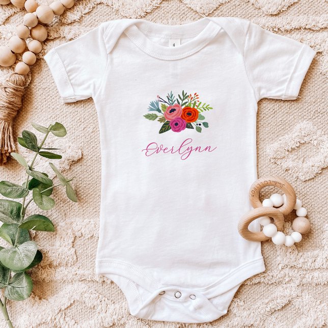 Baby in Bloom Bright Floral Baby Name Baby Bodysuit (Creator Uploaded)
