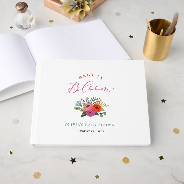 Baby in Bloom Bright Floral Baby Shower Guest Book (Front Open)