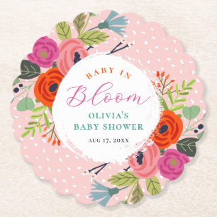 Baby in Bloom Bright Floral Baby Shower Paper Coaster