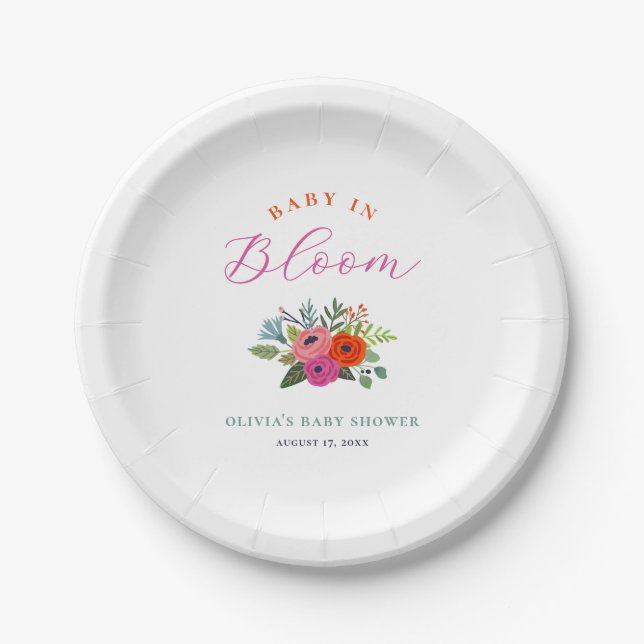 Baby in Bloom Bright Floral Baby Shower Paper Plates (Front)