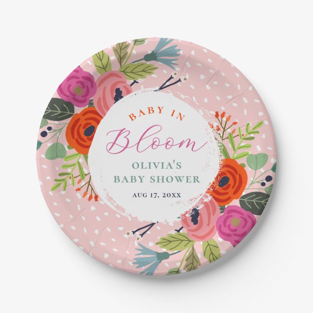 Baby in Bloom Bright Floral Baby Shower Paper Plates (Front)
