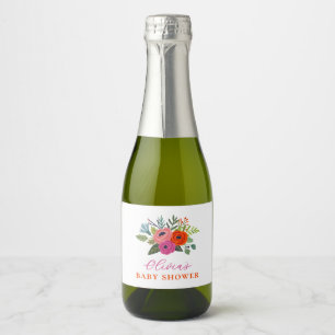 Baby in Bloom Bright Floral Baby Shower Sparkling Wine Label