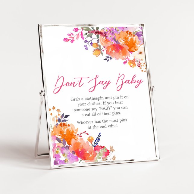 Baby in Bloom Bright Floral Don't Say Baby Poster (Baby in Bloom Baby Shower Don't Say Baby Sign)