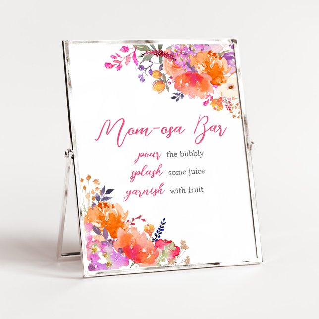 Baby in Bloom Bright Floral Mom Osa Bar Poster (Baby in Bloom Baby Shower Mom Osa Bar Sign)