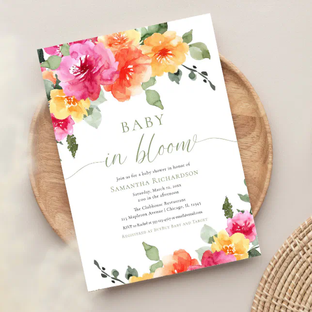 Baby in Bloom bright spring summer floral shower Invitation | Zazzle