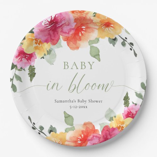 Baby in Bloom bright spring summer floral shower Paper Plates