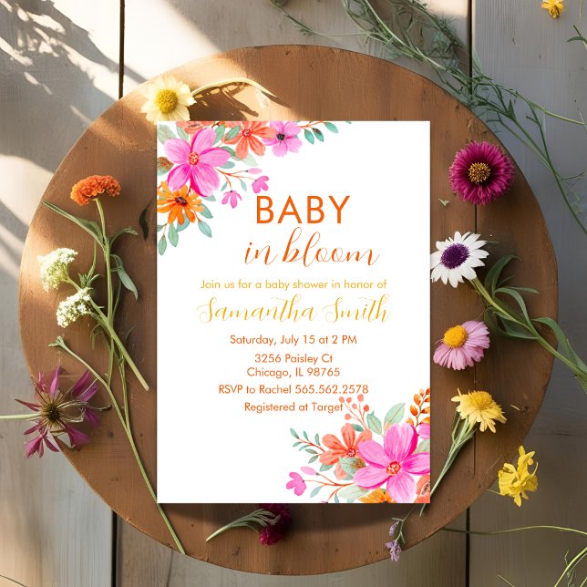 Baby in Bloom bright summer floral shower  Invitation (Creator Uploaded)
