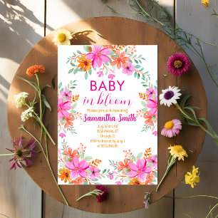 Baby in Bloom bright summer floral shower  Invitation