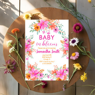 Baby in Bloom bright summer floral shower Invitation
