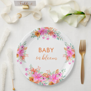 Baby in Bloom bright summer floral shower Paper Plates