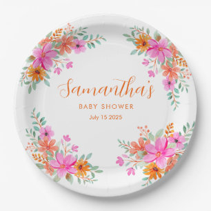 Baby in Bloom bright summer floral shower Paper Plates
