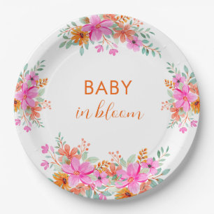 Baby in Bloom bright summer floral shower Paper Plates