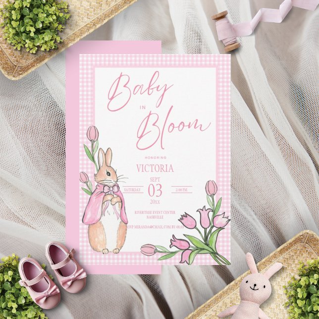 Baby in Bloom Bunny Rabbit Pink Baby Shower Invitation (Creator Uploaded)