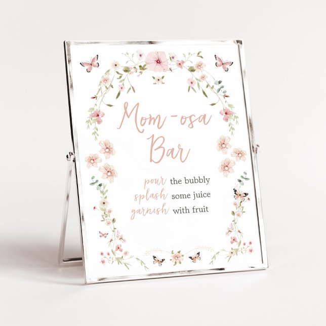 Baby in Bloom Butterfly Baby Shower Mom Osa Bar Poster (Spring Butterflies Baby Shower Mom Osa Bar Sign)