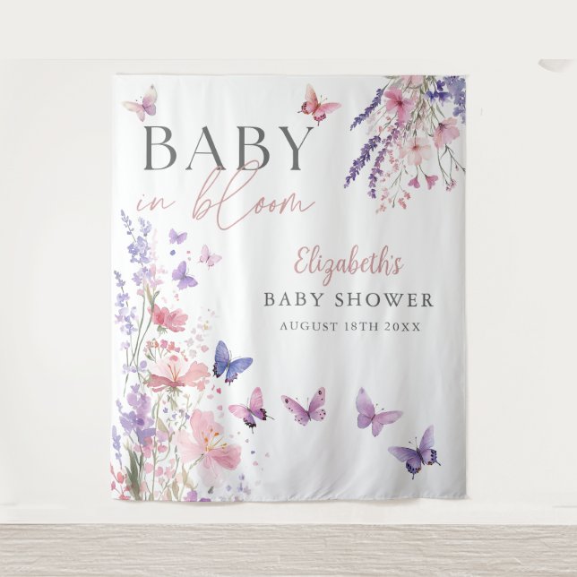 Baby In Bloom Butterfly Baby Shower Photo Backdrop (Front)