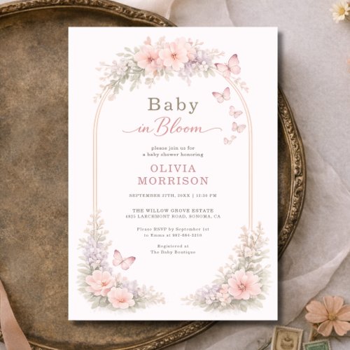 Baby in Bloom Butterfly Floral Baby Shower Invitation