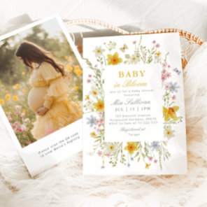 Baby in Bloom Butterfly floral photo baby shower Invitation