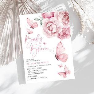 Baby in Bloom Butterfly Pink Floral Baby Shower Invitation